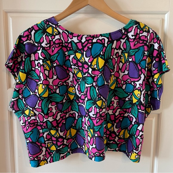 Vintage Handmade 80s 90s Fish Print Knit Dolman Top - Picture 4 of 4